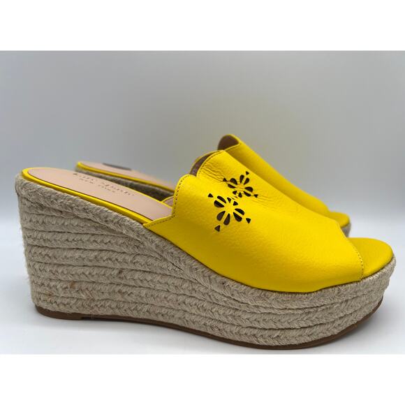 Kate Spade Tenley Espadrille Wedge Mule Sandal Yellow Leather S8311001 Size 8 - Picture 11 of 12